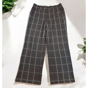 J Jill Ponte Wide Leg Pants Women’s Small Petite Gray Red Plaid Pull On Comfy